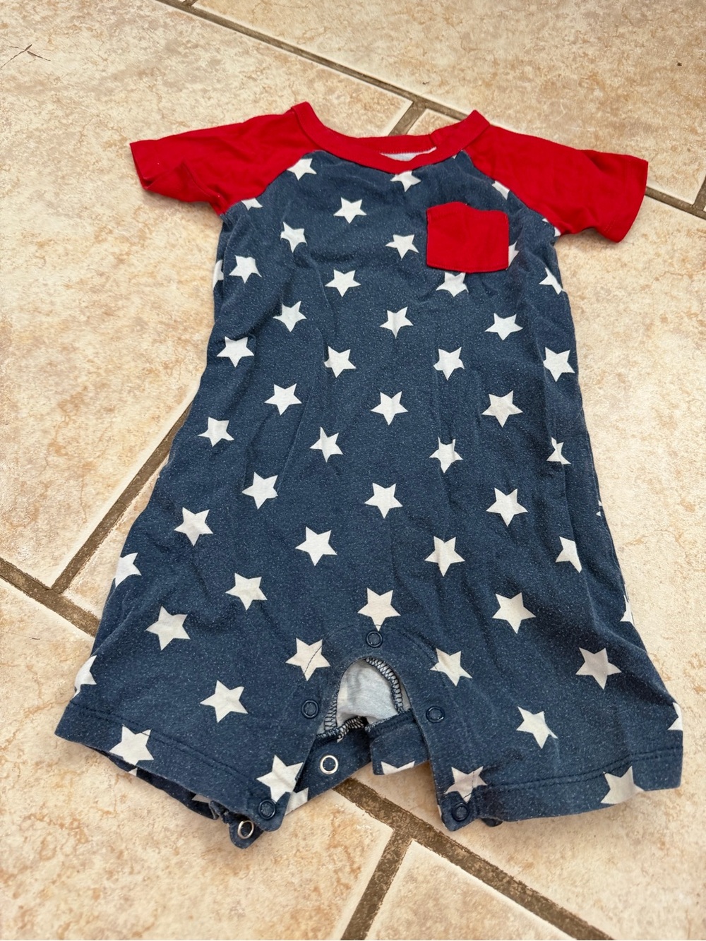 Celebrate Patriotic Navy Star Short-Sleeve Baby One-Piece with Red Accents
